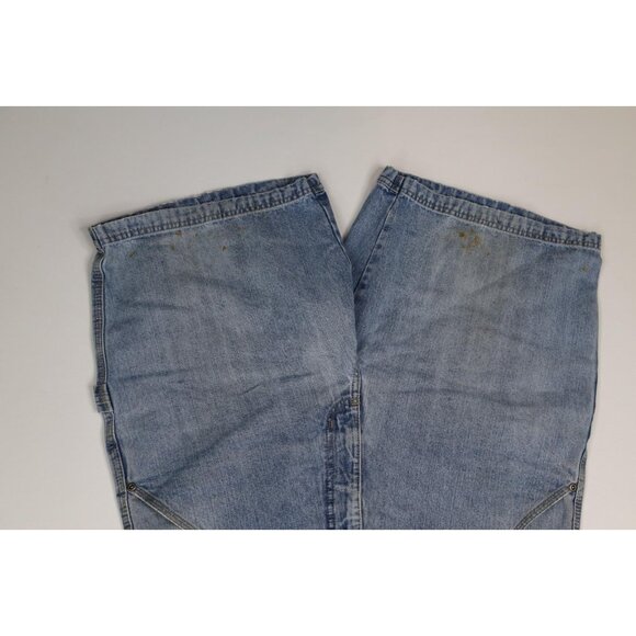 Vtg Columbia Mens 34 Distressed Spell Out Dungaree Above Knee Denim Jean Shorts - Picture 4 of 13